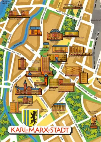 Karl-Marx-Stadt Stadtplan-AK gl1989 192.361