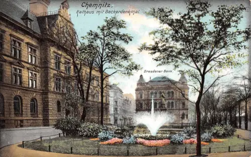 Chemnitz Rathaus mit Beckerdenkmal ngl 192.540