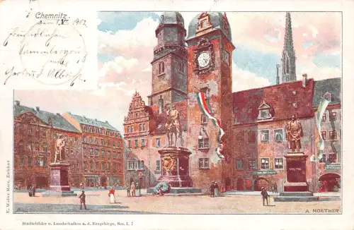 Chemnitz Rathaus am Markt Künstlerkarte sign. A. Noether gl1902 192.538