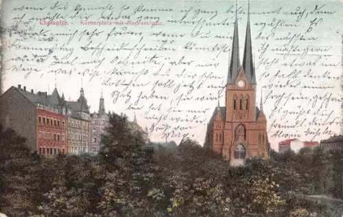 Chemnitz Körnerplatz mit Markuskirche feldpgl1909 192.567