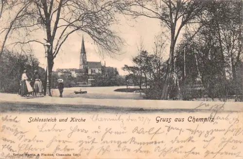 Chemnitz Schloßteich und Kirche gl1903 192.630