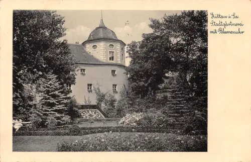 Zittau Stadtgärtnerei mit Blumenuhr gl1938 192.728