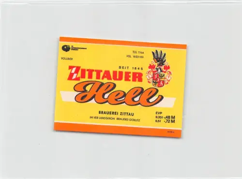 Zittau Brauerei Zittau Flaschenetikett keine AK! ngl 192.746