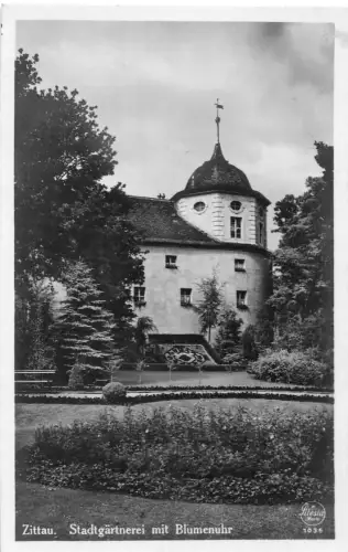 Zittau Stadtgärtnerei mit Blumenuhr gl1927 192.729