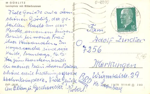 Görlitz Leninplatz mit Ritterbrunnen gl 192.986