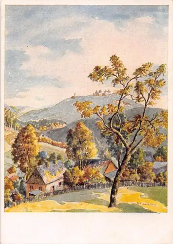 Kleinobersdorf Blick auf Augustusburg Künstlerkarte ngl 193.107