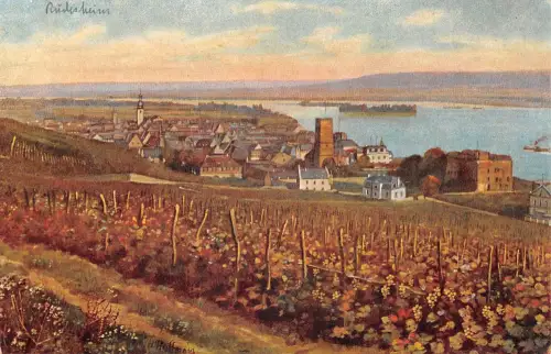 Rüdesheim a. Rhein Panorama Künstlerkarte sign. H. Hoffmann ngl 193.769