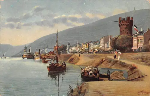 Rüdesheim a. Rhein Panorama Künstlerkarte sign. H. Hoffmann ngl 193.768