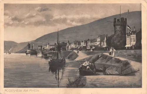 Rüdesheim a. Rhein Panorama Künstlerkarte sign. H. Hoffmann feldpgl1918 193.778