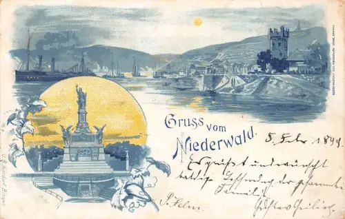 Rüdesheim a. Rhein Nationaldenkmal Litho Mehrbildkarte gl1899 193.915