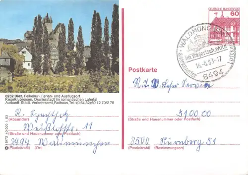 Diez an der Lahn Ganzsache P 138II gl1983 194.211