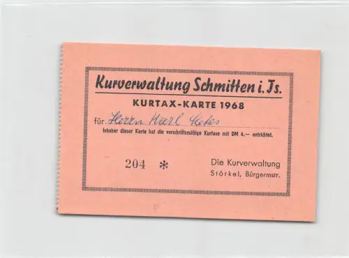 Schmitten i.T. Kurtaxe-Karte 1968 keine AK ngl 194.622