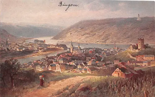 Bingen am Rhein Panorama Künstlerkarte ngl 195.367