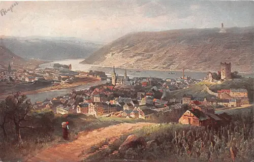 Bingen am Rhein Panorama Künstlerkarte ngl 195.369
