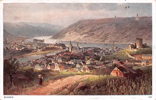 Bingen am Rhein Panorama Künstlerkarte gl1938 195.364