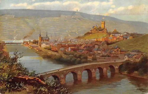 Bingen am Rhein mit Burg Klopp Künstlerkarte ngl 195.378