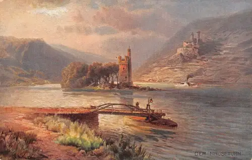 Bingen am Rhein Mäuseturm Ruine Ehrenfels Künstlerkarte ngl 195.400
