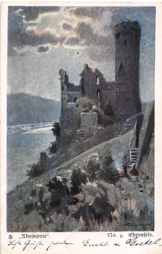 Bingen am Rhein Burg Ehrenfels Künstlerkarte sign. gl1904 195.419