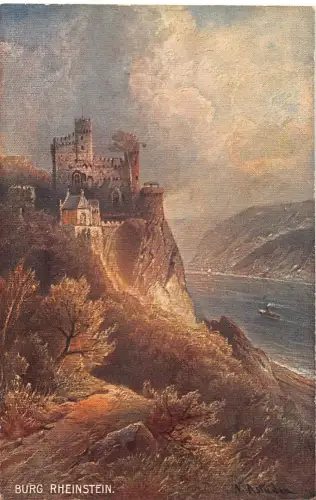 Burg Rheinstein Panorama Künstlerkarte ngl 195.469