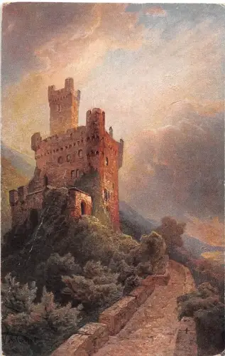 Burg Rheinstein Panorama Künstlerkarte ngl 195.472