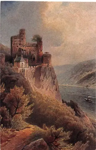 Burg Rheinstein Panorama Künstlerkarte ngl 195.471