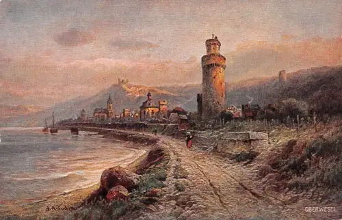 Oberwesel am Rhein Panorama Künstlerkarte ngl 195.489