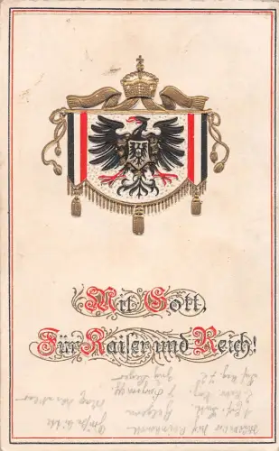 Wappen Mit Gott für Kaiser und Reich Prägekarte feldpgl1916 196.551
