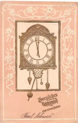 Prägekarte Glückwunsch Neujahr Uhr gl 196.542