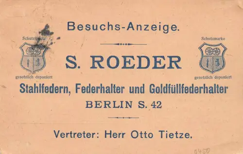 Reklame Besuchsanzeige S. Roeder Original Bremer Börsenfeder gl1924 196.557