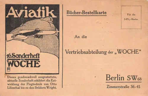 Reklame Aviatik 16. Sonderheft der Woche Bestellkarte ngl 196.562