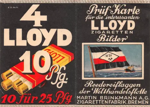 Reklame Lloyd Zigaretten, Prüfkarte für Zigaretten-Bilder ngl 196.576