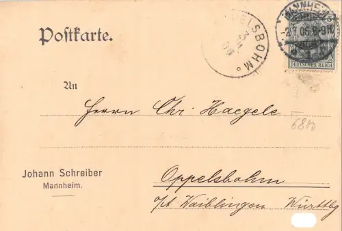 Mannheim Postkarte von Firma Johann Schreiber gl1906 196.634