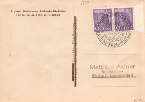 Heidelberg 3. Süddeutscher Briefmarkenhändlertag 1948 gl1948 196.635