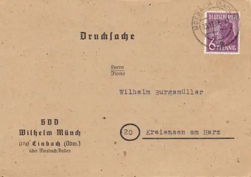 Einbach (Odw.) Postkarte der Firma W. Münch Briefmarkenhändler gl1947 196.636