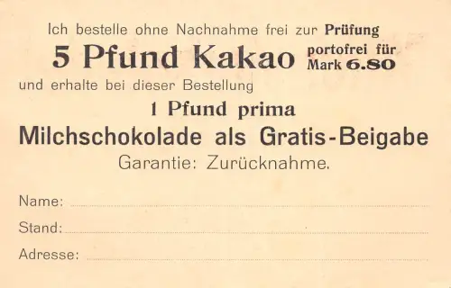 Hamburg Postkarte (Rückantwort) an Gustav Westphal, Kakao ngl 196.632