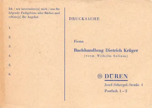 Düren Drucksache der Buchhandlung Dietrich Krüger ngl 196.644