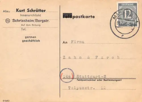 Schriesheim a.d.B. Postkarte von Kurt Schrötter gl1946 196.629
