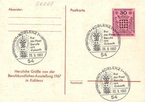 Koblenz Postkarte Deutsche Post Berufskundliche Ausstellung ngl20.9.1967 196.645