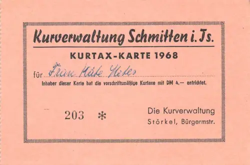 Schmitten i.T. Kurtaxe-Karte 1968 keine AK ngl 196.661