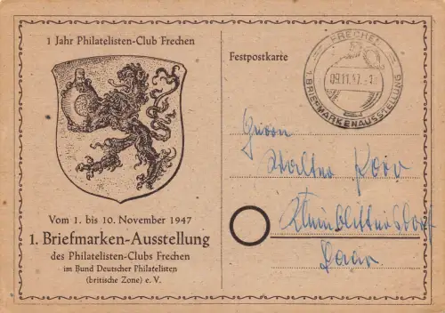 Frechen Briefmarken-Ausstellung 1947 gl09.11.47 196.665