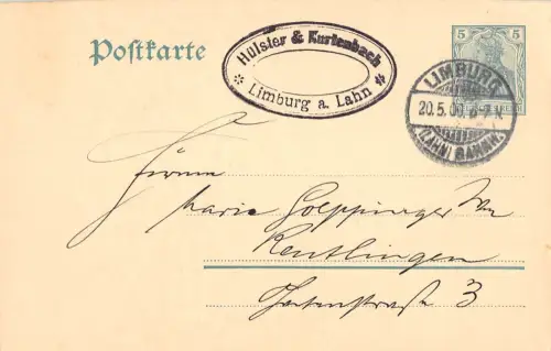 Limburg a. d. Lahn Postkarte Fa. Hülster & Kurtenbach gl1909 196.688