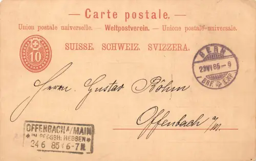 Schweiz GA Bern nach Offenbach gelaufen 1885 gl23.6.85 196.677