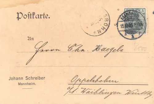 Mannheim Postkarte von Firma Johann Schreiber gl1906 196.682