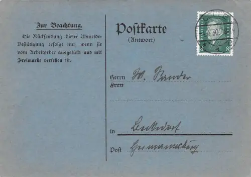 Celle Postkarte (Antwort) Abmelde-Karte gl1930 196.693