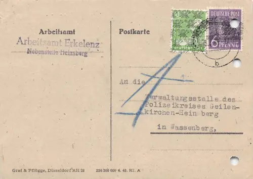Heinsberg Postkarte vom Arbeitsamt gl1948 196.691