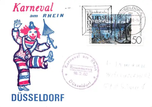Düsseldorf Sonderkarte Karneval mit Zusatzstempel gl1980 196.700