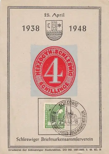 Schleswig Karte 10 Jahre Schleswiger Briefmarkenverein 1948 ngl 196.716