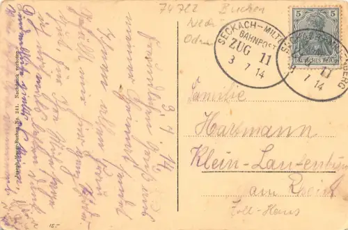2x Bahnpoststempel ZUG 11 Seckach-Miltenberg gl3.7.14 196.640