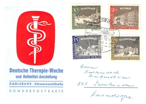 Karlsruhe Sonderpostkarte Therapie-Woche gl31.8.1965 196.646