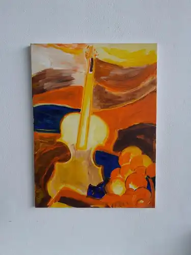 H614-Ölbild-Öl auf Leinen-Ölgemälde-Kontrabass-Musikinstrument-Johann Marsteurer